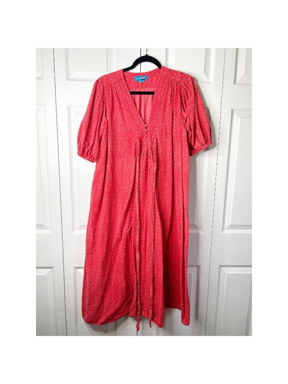 M.i.h. Jeans Avery Red Short Sleeve V-Neck Cotton Flax Dress Women's Size Medium